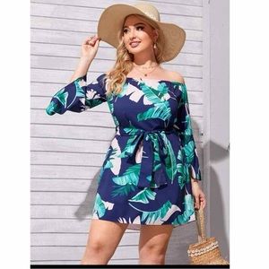 SHEIN plus tropical print tie dress